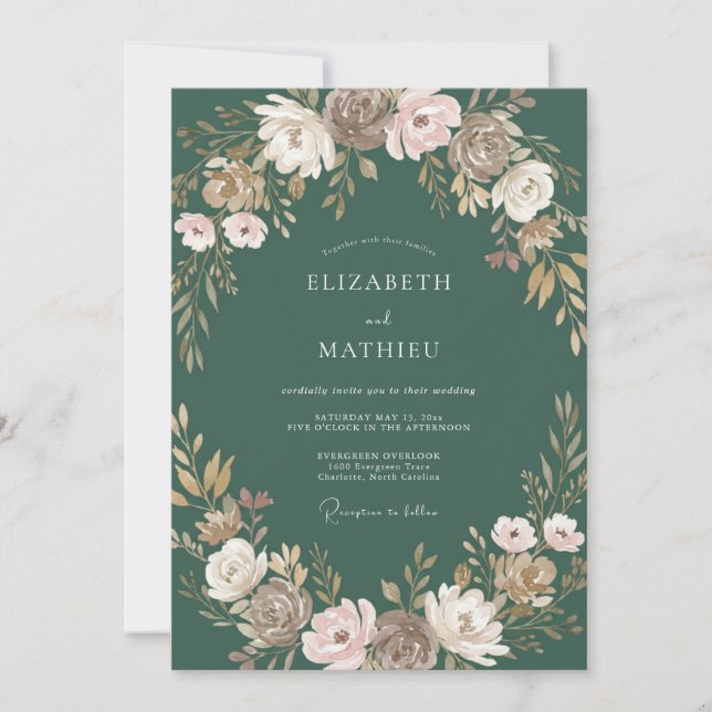 Juniper Painted Petal Wedding Invitation (Front)