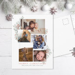Juniper Photo Collage Holiday Postcard<br><div class="desc">5 photo areas in various orientations; white "frame" can be changed to any colour in the editor;  Choose your own fonts too! Add a message to the back or more photos if desired.</div>