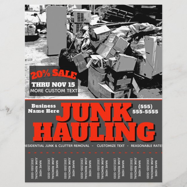 JUNK HAULING GARBAGE REMOVAL Promo Tearsheet Flyer (Front)