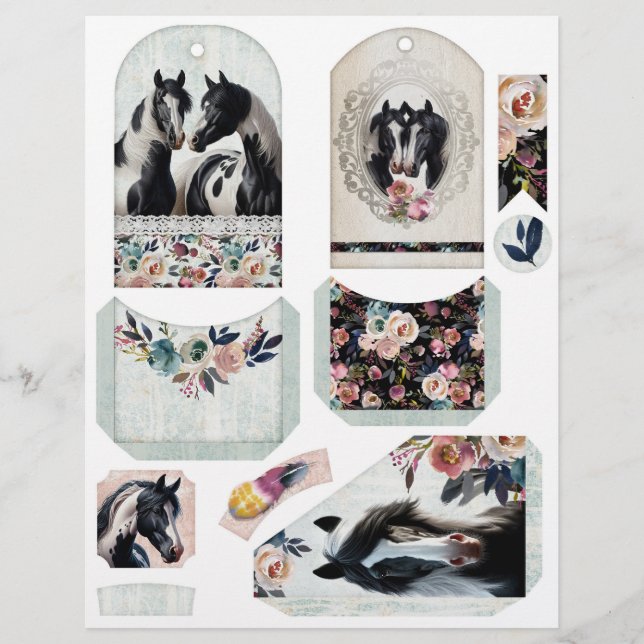 Junk Journal Ephemera with Pretty Pinto Horses (Front)