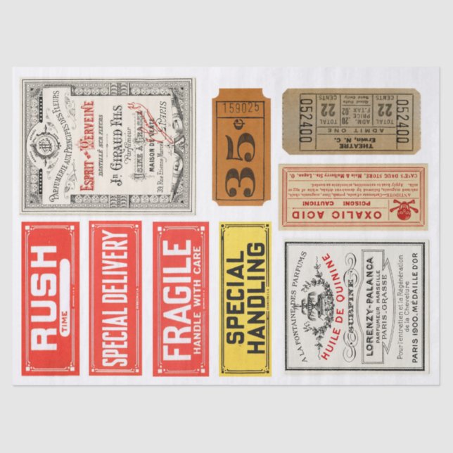 Junk Journal Label Elements Decoupage Paper (Front)