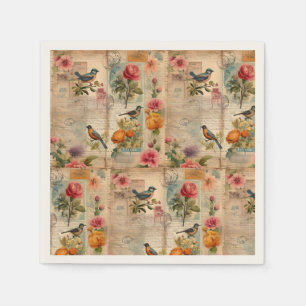 Junk Journal page with flowers + birds - Napkin