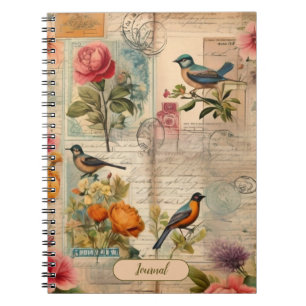 Junk Journal Seite mit Blumen + Vögel -