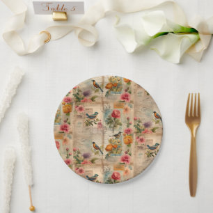Junk Journal Seite mit Blumen + Vögel -  Paper Plate