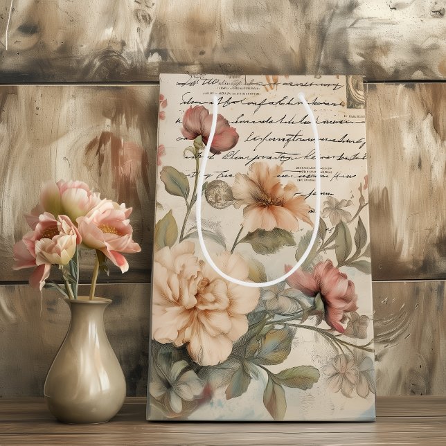 Junk Journal Vintage Roses Medium Gift Bag (Creator Uploaded)