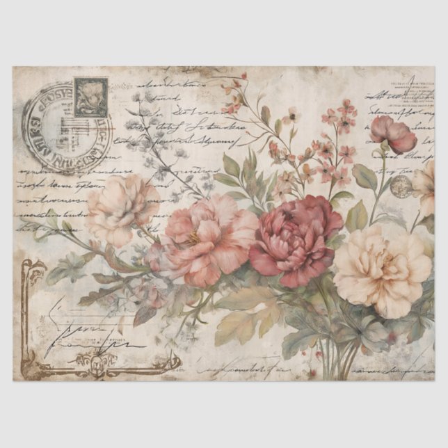 Junk Journal Vintage Roses Tissue Paper (Front)