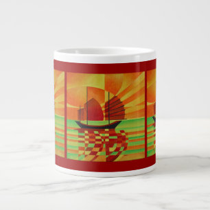 Junk on Sea of Green Cubist Abstract Large Coffee Mug