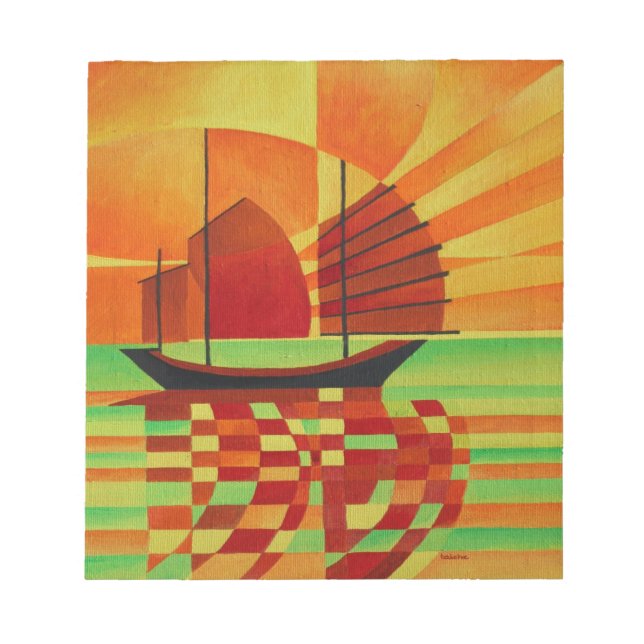 Junk on Sea of Green Cubist Abstract Notepad (Front)