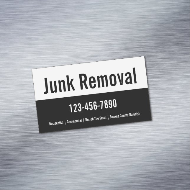 Junk Removal Black and White Promotional Template Magnetic Business Card (In Situ)