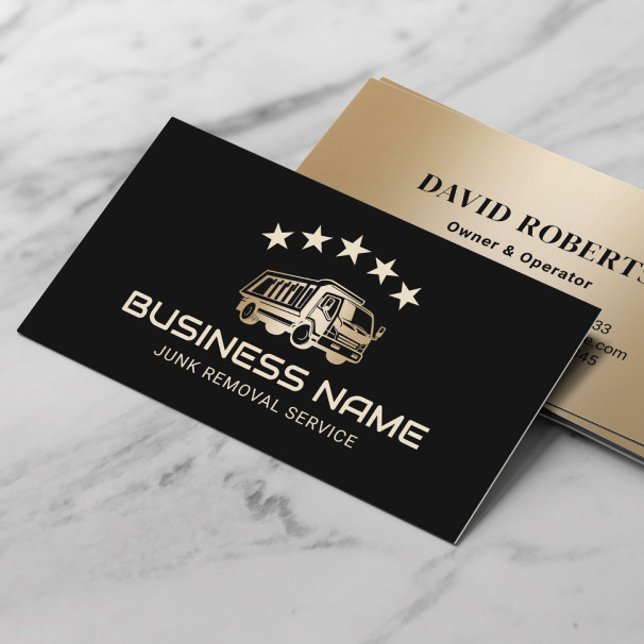 Junk Removal & Hauling Black Gold Cleaning Service Business Card (Creator Uploaded)