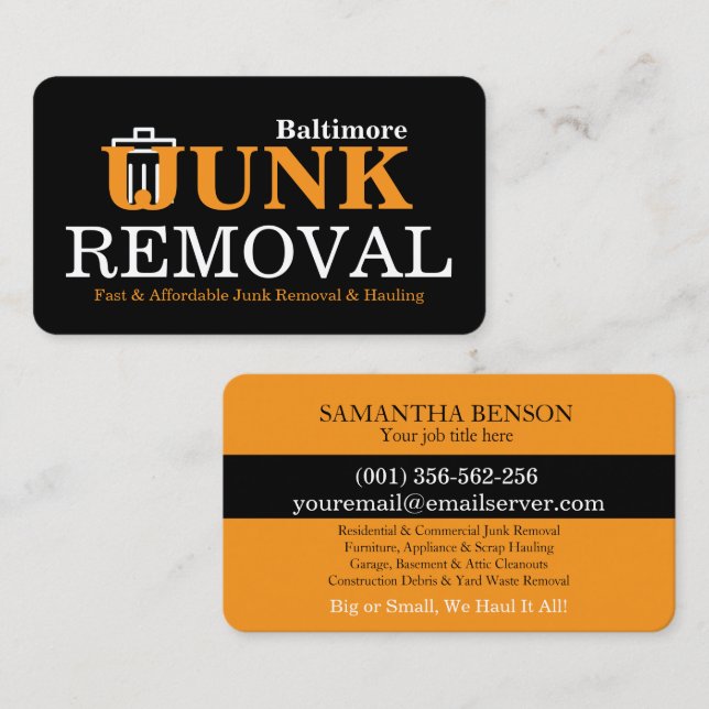 Junk Removal & Hauling Business Card (Front/Back)