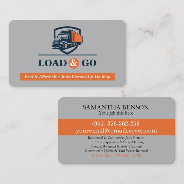 Junk Removal & Hauling Business Card (Front/Back)