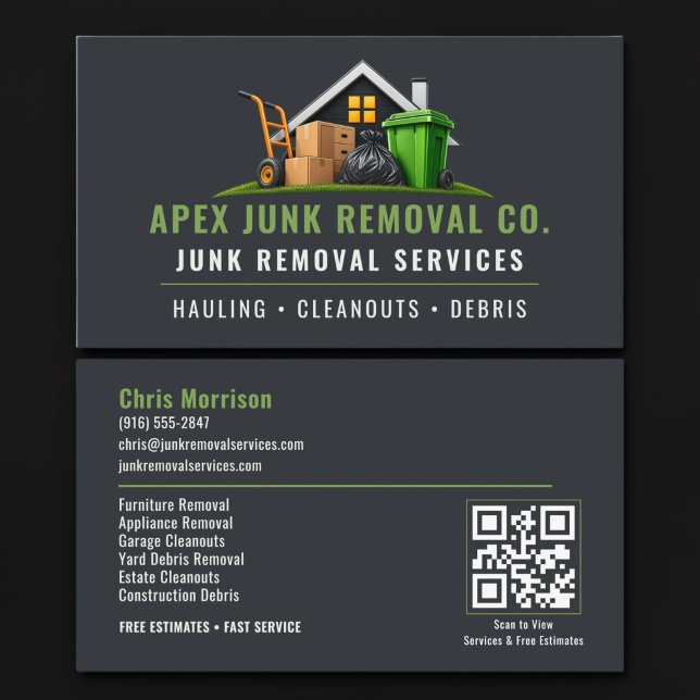 Junk Removal QR Code Professional Services Business Card (Creator Uploaded)