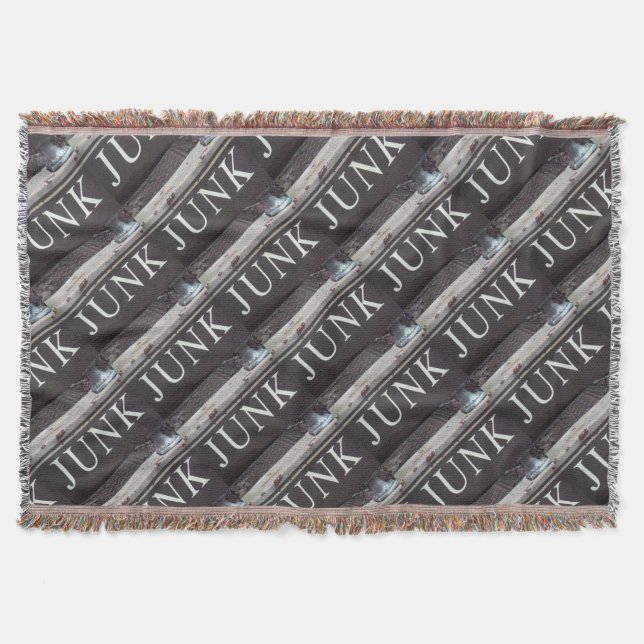 Junk sign on antique tow truck. car, rusted metal throw blanket (Front)