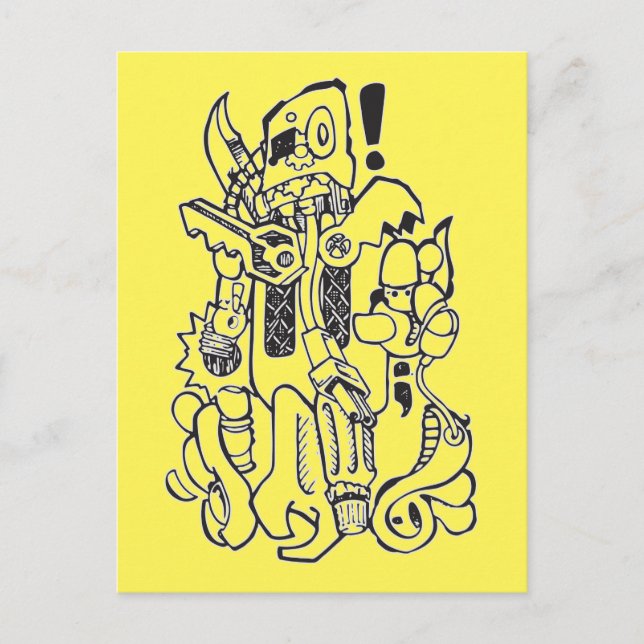 Junk / Spare-parts Clunky Robot Character Postcard (Front)