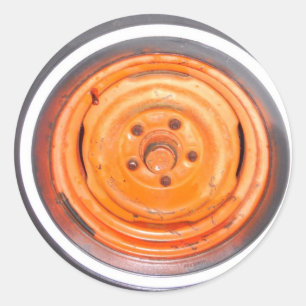 Junk Yard vintage Wheel, orange black and white Classic Round Sticker