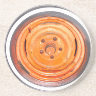 Junk Yard vintage Wheel, orange black and white Coaster