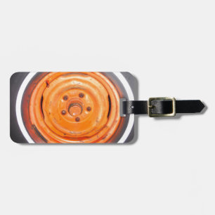 Junk Yard vintage Wheel, orange black and white Luggage Tag