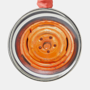 Junk Yard vintage Wheel, orange black and white Metal Tree Decoration