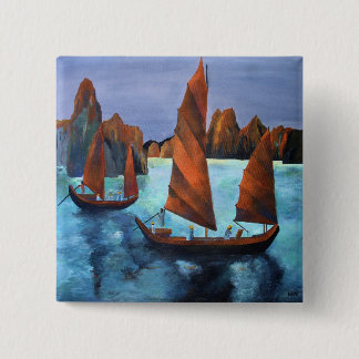 Junks In The Descending Dragon Bay 15 Cm Square Badge