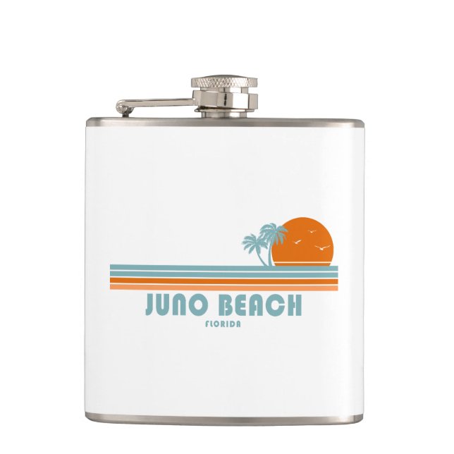 Juno Beach Florida Sun Palm Trees Hip Flask (Front)