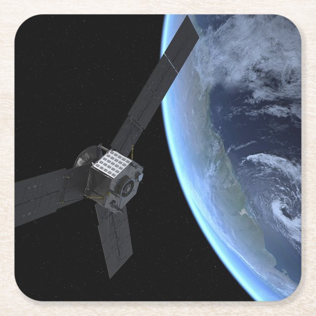 Juno Spacecraft During Its Earth Flyby Square Paper Coaster (Front)