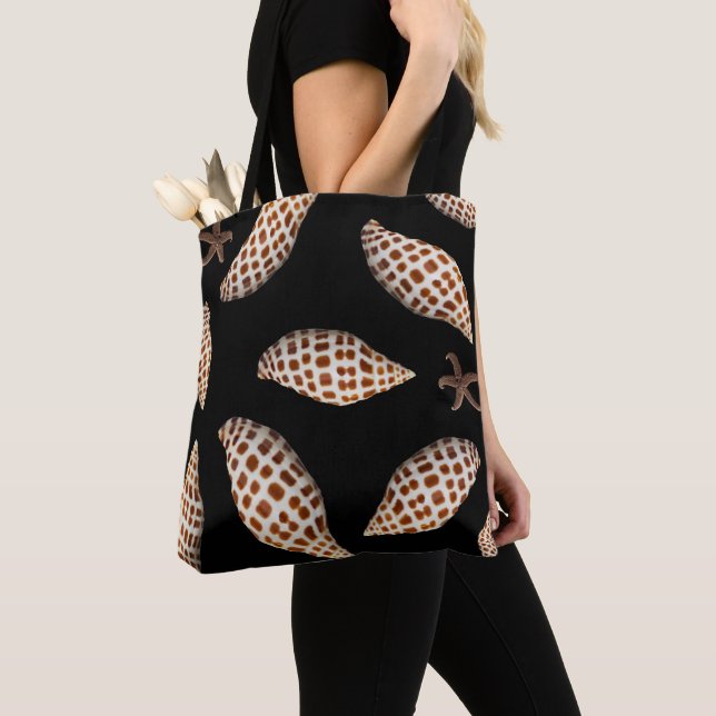 Junonia Seashell Black Tote Bag (Close Up)