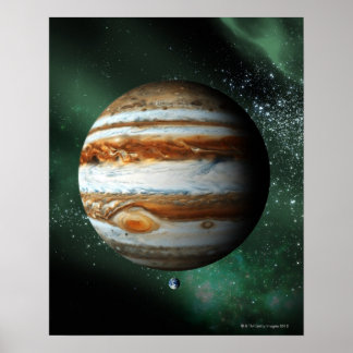 Jupiter and Earth Comparison Poster