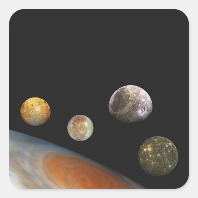 Jupiter and Four Moons Galilean Satellites Square Sticker (Front)