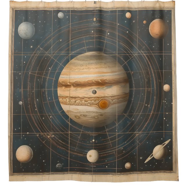 Jupiter-Centred Celestial Chart Design Shower Curtain (Front)