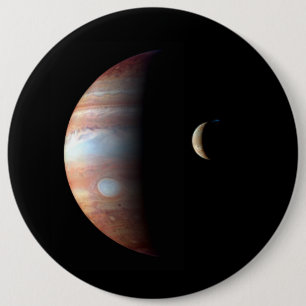 Jupiter Gas Giant Planet & Io Galilean Moon 6 Cm Round Badge