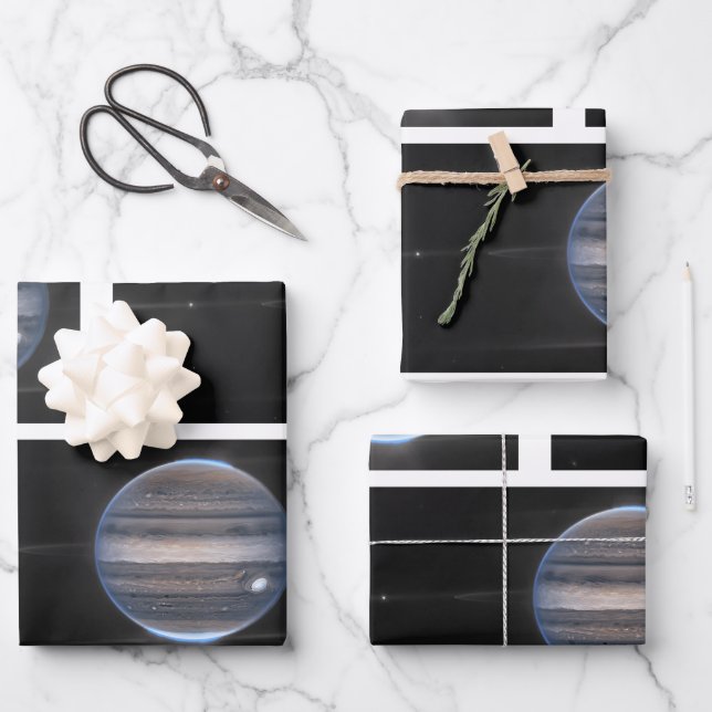 Jupiter in Infrared, James Webb Space Telescope Wrapping Paper Sheet (Front)
