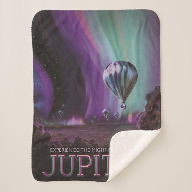 Jupiter Travel by Hot Air Balloon Bighty Auroras Sherpa Blanket (Front)
