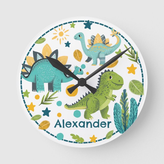 Jurassic Animal T Rex Dinosaur Round Clock (Front)