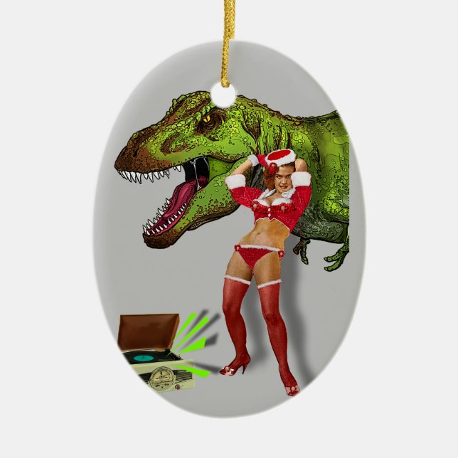 Jurassic Christmas Pin-Up Ceramic Tree Decoration (Front)
