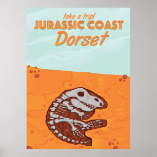Jurassic Coast Devon cartoon travel poster