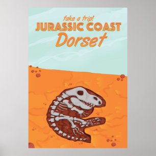 Jurassic Coast Devon cartoon travel poster