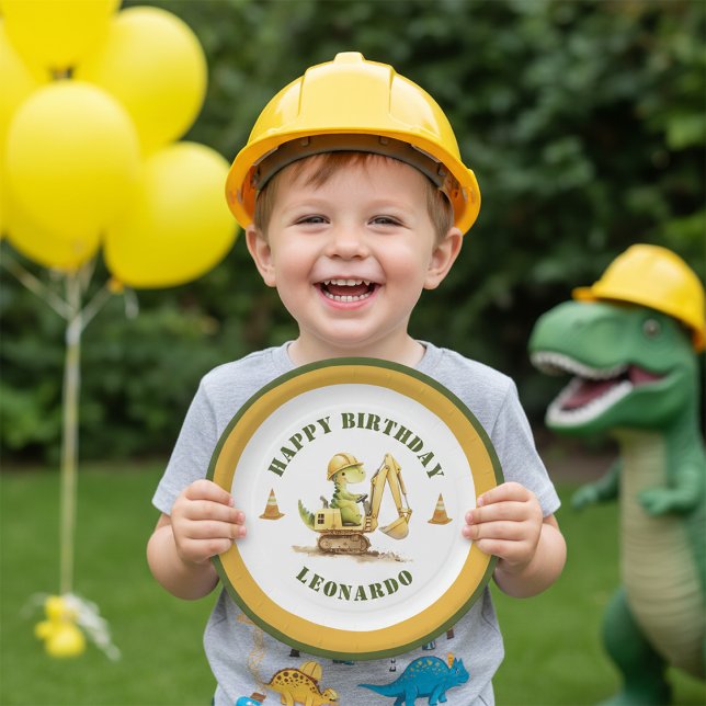 Jurassic Construction Zone Boy Birthday Paper Plate (Creator Uploaded)