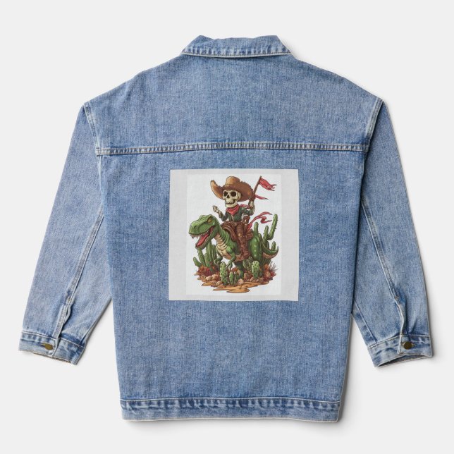 Jurassic Cowboy Skull � Funny Dino Rodeo Denim Jacket (Back)