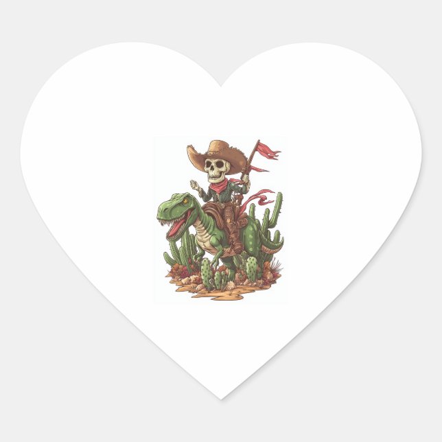 Jurassic Cowboy Skull � Funny Dino Rodeo Heart Sticker (Front)