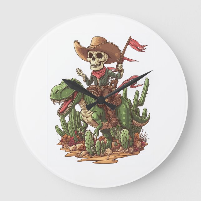 Jurassic Cowboy Skull � Funny Dino Rodeo Large Clock (Front)