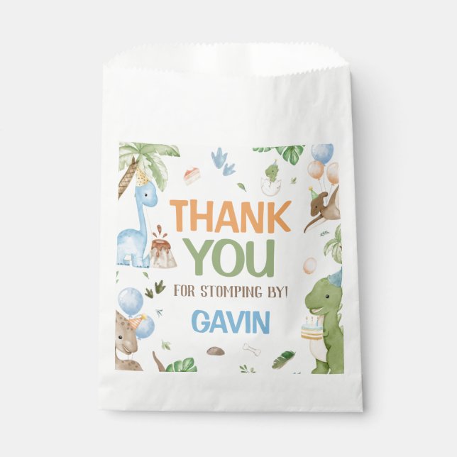 Jurassic Cute Dinosaur Birthday Party Favour Bags (Front)