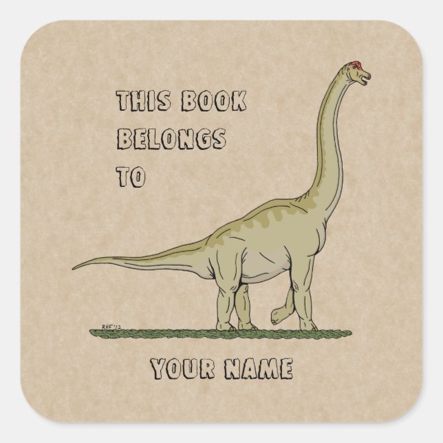 Jurassic Dinosaur Brachiosaurus Bookplate Square Sticker (Front)