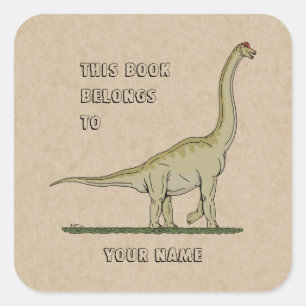 Jurassic Dinosaur Brachiosaurus Bookplate Square Sticker