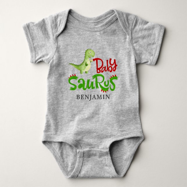 Jurassic Dinosaur Personalised Baby Saurus Baby Bodysuit (Front)