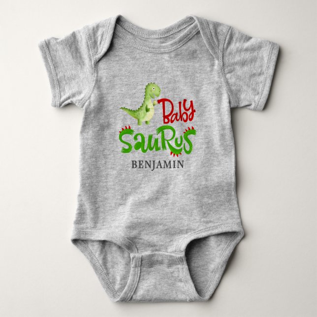 Jurassic Dinosaur Personalised Baby Saurus Bodysuit (Front)