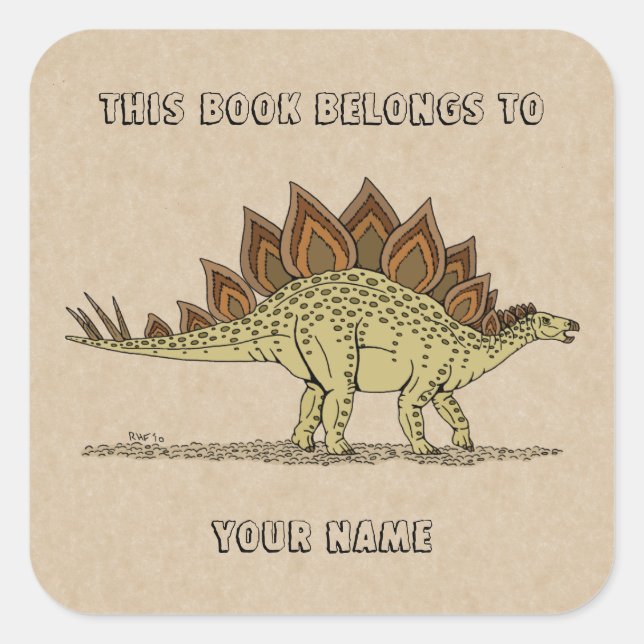Jurassic Dinosaur Stegosaurus Bookplate Square Sticker (Front)