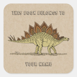 Jurassic Dinosaur Stegosaurus Bookplate Square Sticker
