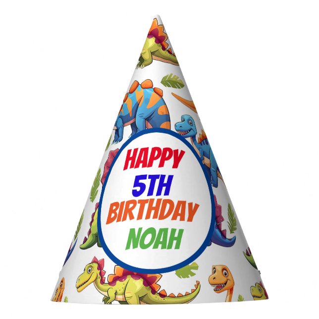 Jurassic Dinosaur Themed Birthday Party Hat (Front)