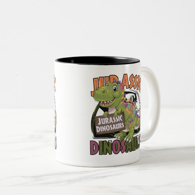 jurassic dinosaur Two-Tone coffee mug (Front Right)
